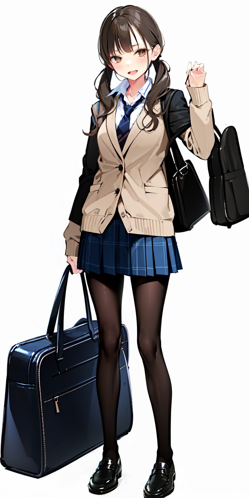 14601-2696365425-(Masterpiece_1.2, high quality),Slender girl,(full body_1.5),_1girl, solo, pantyhose, skirt, jacket, school uniform, twintails,.png